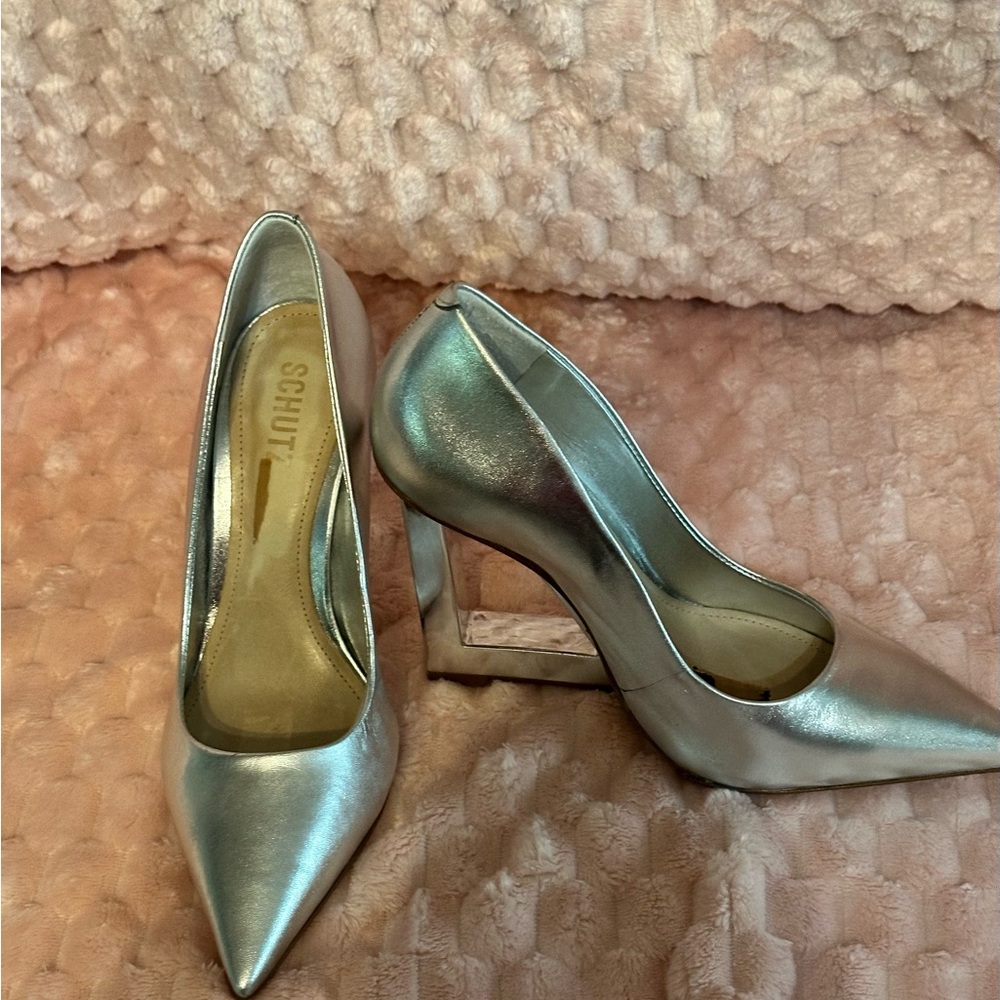 SCHUTZ Metallic Silver Heels
